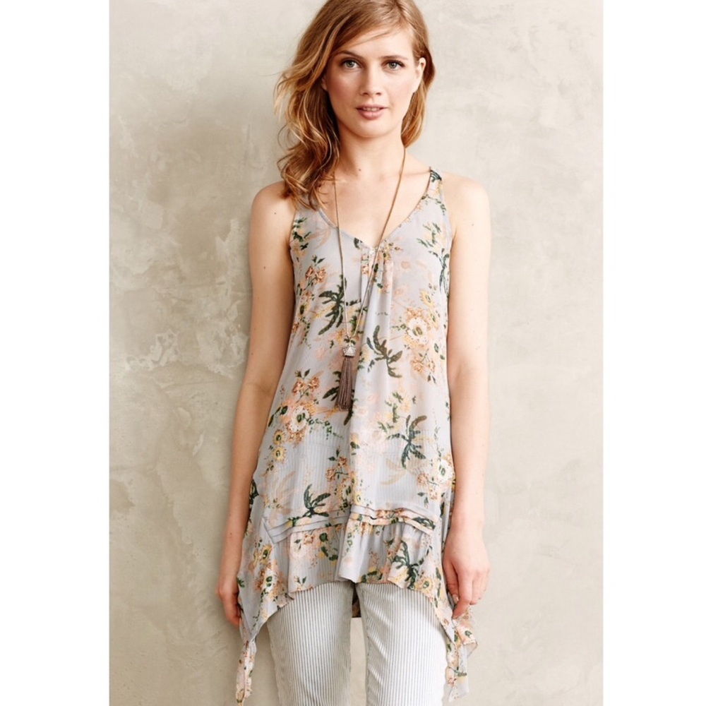Anthropologie Maeve Magda Floral Ruffle Tunic Top
